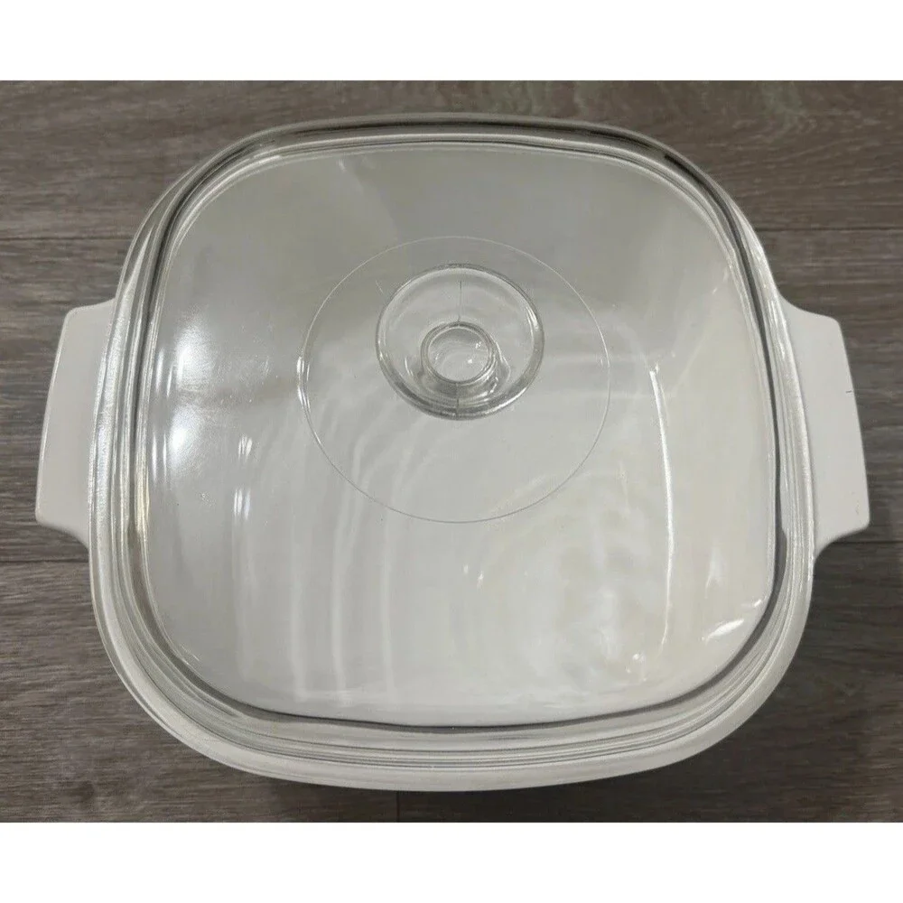VTG All White Corning  A-5-B 5 Qt, Casserole Dish W/ Pyrex Lid 10” A-12-C